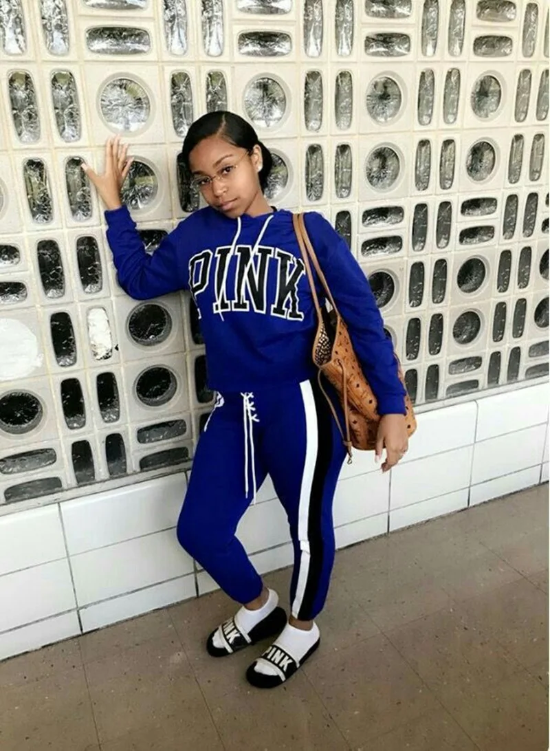 

Комплект одежды Zoctuo женский из двух предметов, свободный тренировочный костюм с длинным рукавом и надписью, с капюшоном, с кулиской, весна-о...