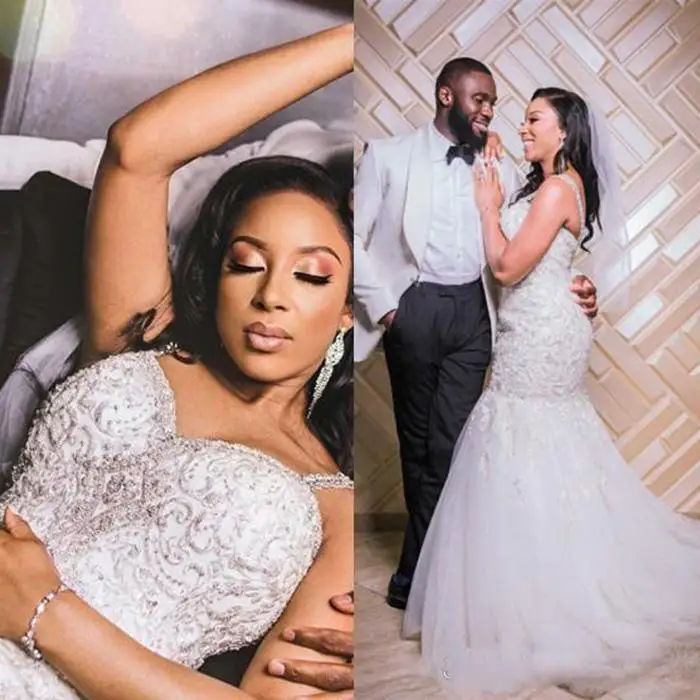 

Свадебные платья-русалки на тонких бретельках, искусственные кристаллы, свадебные платья в африканском стиле, свадебное платье со шлейфом