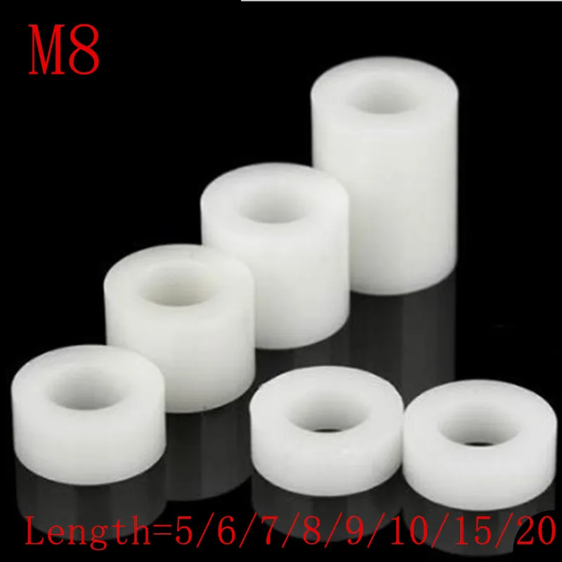 50 шт. M8 * 5/8/10/12/15/20 ABS круглая Проставка из белого нейлона без резьбы с полым