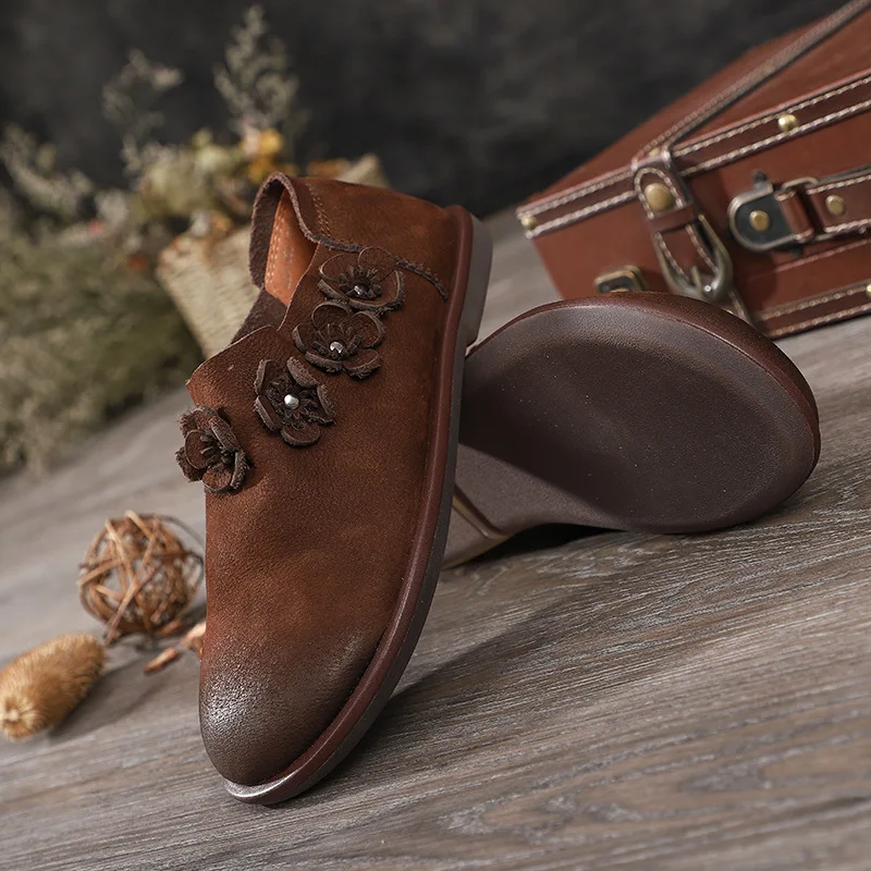 Женская обувь Johnature из натуральной кожи на плоской подошве в стиле ретро с