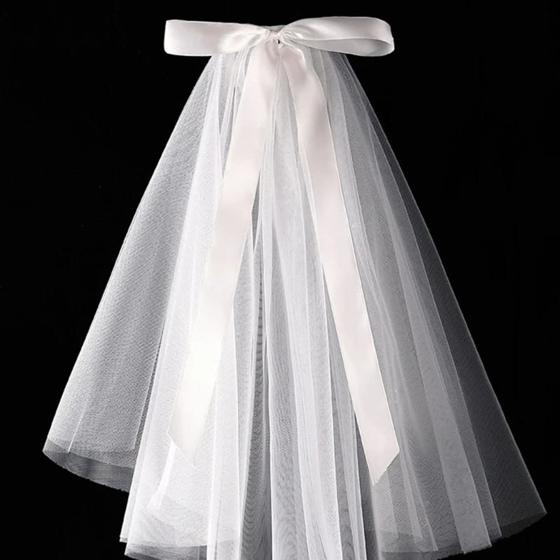 2 Tier Wedding Veil with Comb for Kids Cut Edges Tulle Veil for Flower Girl Short Length Girls Communion Headwear images - 6