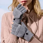 Зимние теплые шерстяные перчатки унисекс, однотонные черные, Серые вязаные перчатки с открытыми пальцами без пальцев, бриллиантовые перчатки для женщин и мужчин