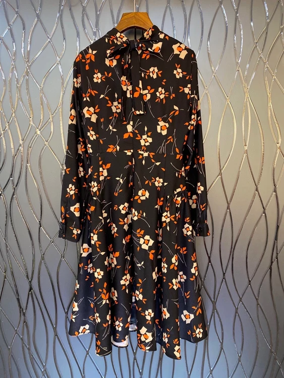 

2020 autumn and winter new fashion women's round neck print pattern color matching decoration long-sleeved dress 1219