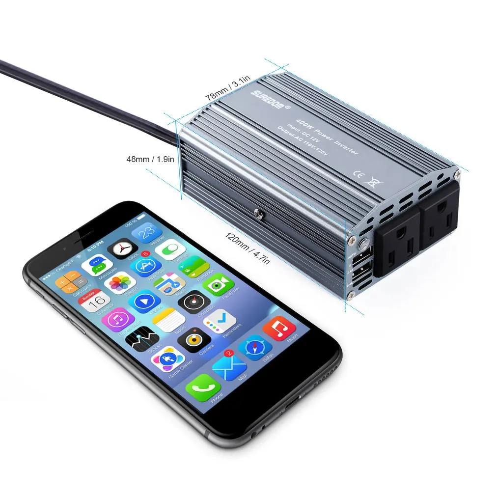 

400W Car Power Inverter with 2 Outlets & 2 USB Charging Ports Auto Inverter Ultra Compact for smartphones