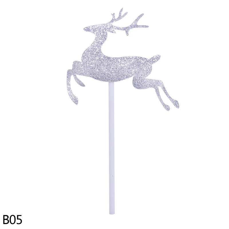 b05 silver reindeer 10 шт, рождественские мини елки торт фигурки жениха и невесты; для детей, Рождественская детская одежда, вечерние поставки подарки год вечерние украшения торта - Цвет: b05 silver reindeer