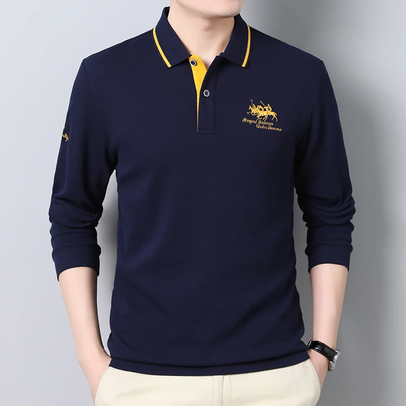 

High Quality Cotton Men's Polo Shirt Solid Color Embroidery Casual Long Sleeve