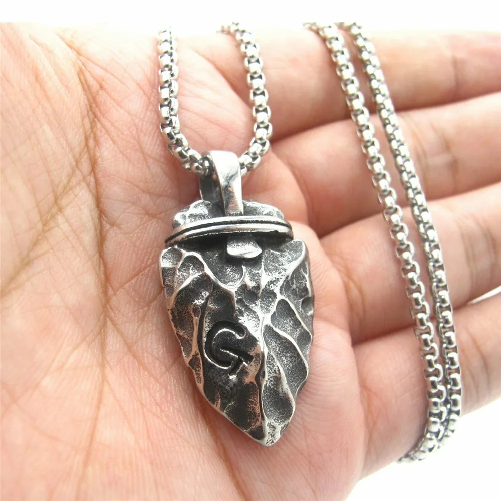 

Unisex Stainless Steel Tribal Flint Letter G Pendant Necklace Men Vintage