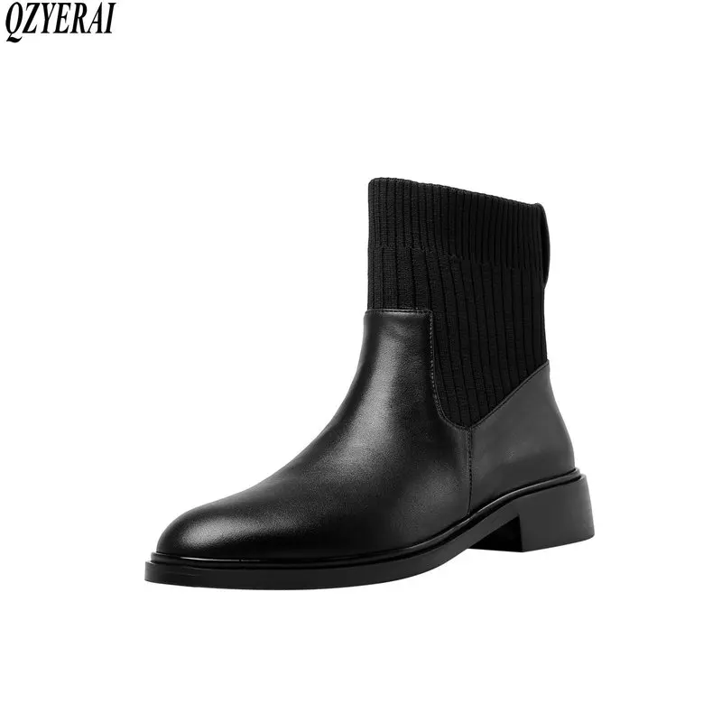 

Женские сапоги для верховой езды QZYERAI, черные и коричневые сапоги из натуральной воловьей кожи, с верхним слоем, размеры 34-42