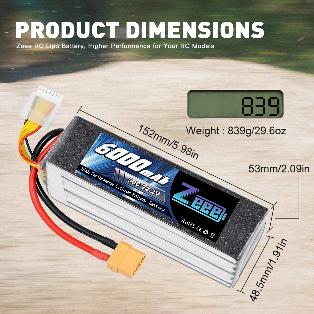 Zeee Lipo аккумулятор 6000mAh 6S 22,2 V 50C XT90 RC Lipo аккумулятор с разъемом XT60 EC5 для гоночного дрона FPV Вертолет Автомобиль Лодка Грузовик
