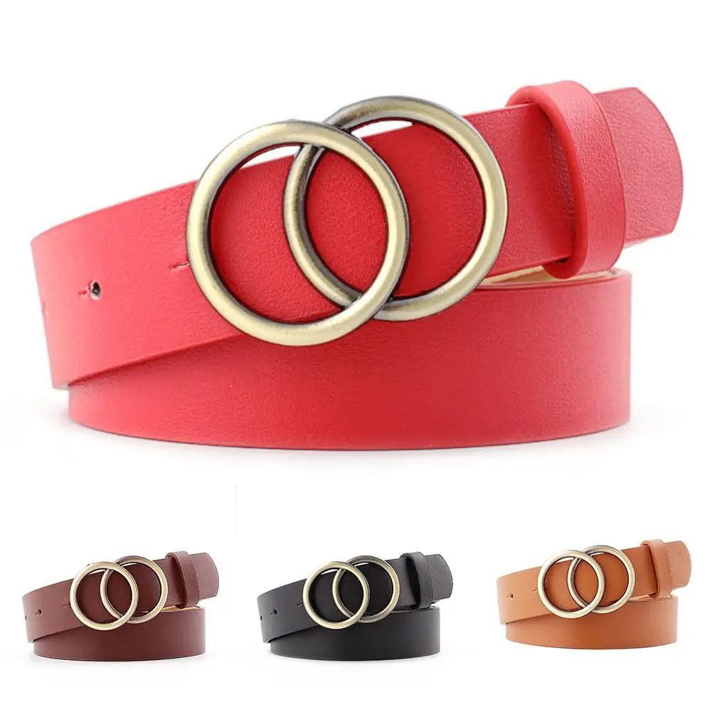 Ремень с двойной круглой пряжкой для мужчин и женщин повседневный регулируемый