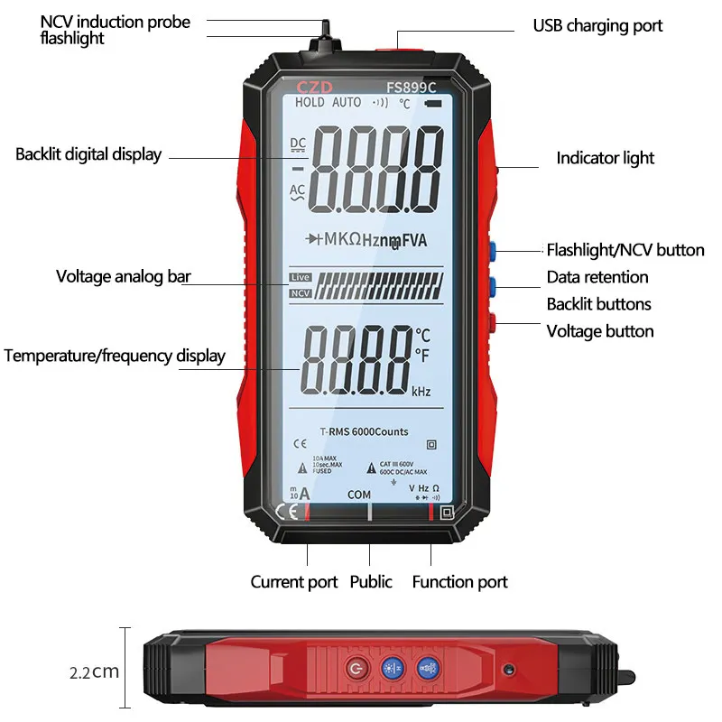 Высокоточный цифровой мультиметр умный тестер постоянного тока Бесконтактный