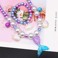 5pcs girl sequined mermaid pearl shell pendant necklace bracelet ear clip ring set girl mermaid accessories childrens gifts