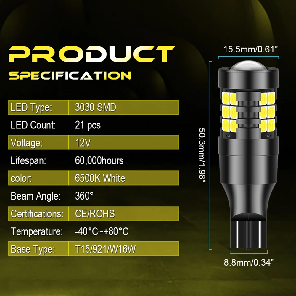 2x T15 светодиодный Canbus W16W T16 ошибок 921 Обратный лампы для Audi A4 B8 A3 8P A6 C7 Q5 Q7 912