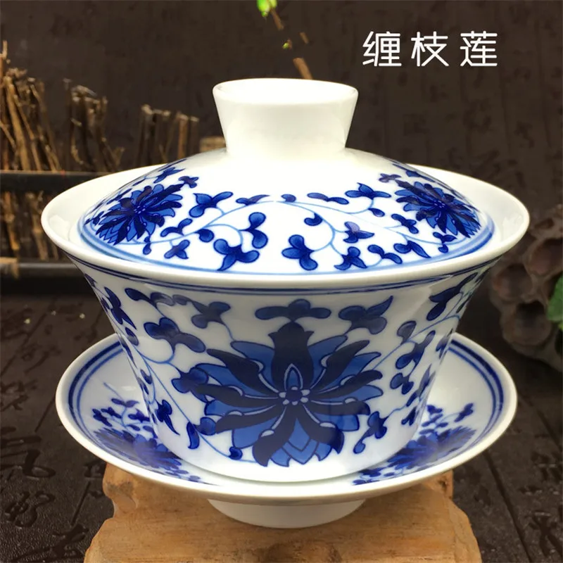 Rattan Sancai gaiwan Цзиндэчжэнь фарфор 200 мл восемь сокровища чайная чаша китайский синий и белый фарфор чайная чашка и блюдце набор - Цвет: Rattan