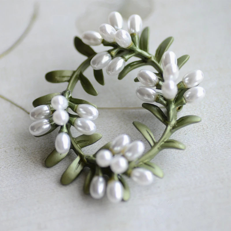 FFLACELL новая брошь с жемчугом мечты цветок зеленое растение дерево лотос лист