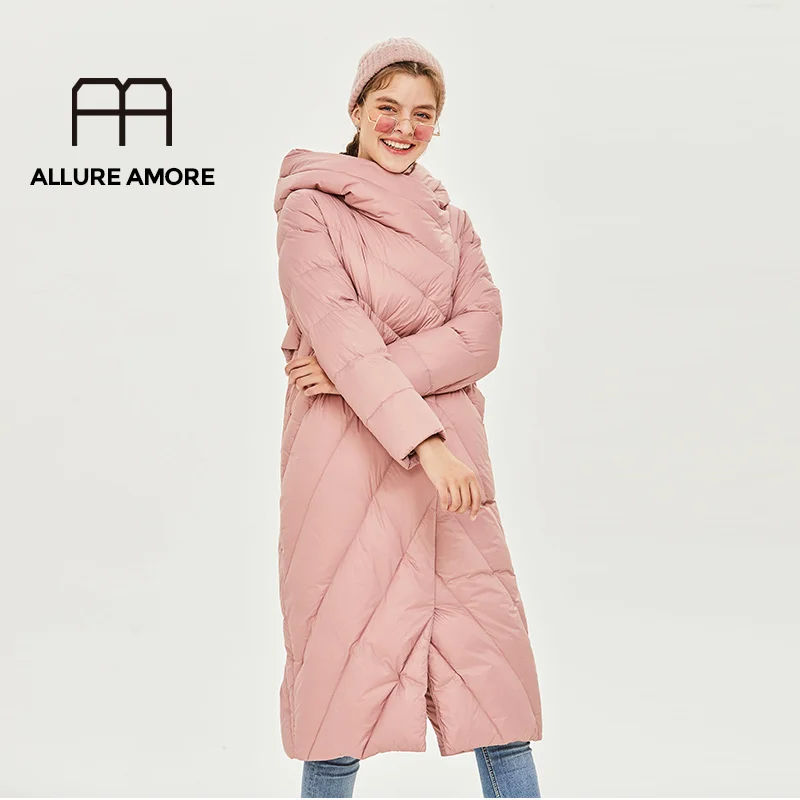 Allure Amore, женская зимняя куртка, ветронепроницаемое пальто с воротником-стойкой и капюшоном, Женская парка из биопуха, защитит от холода