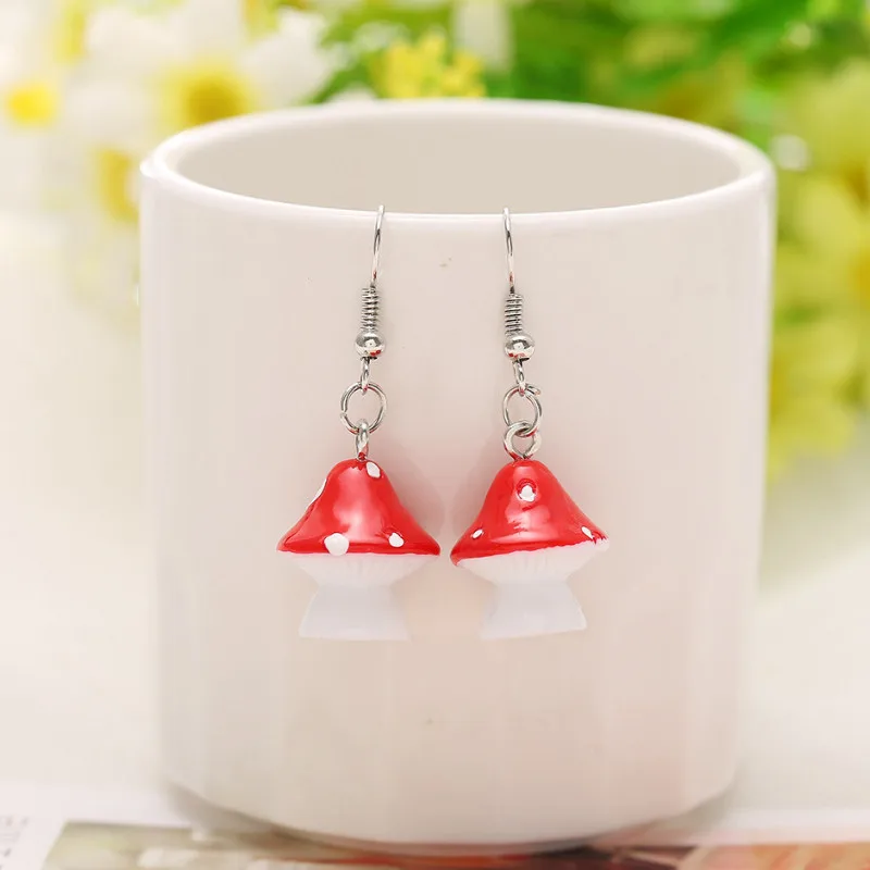

Creative Temperament Red Mushroom Earrings for Women
