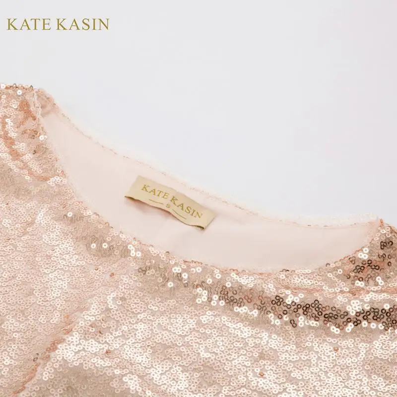 Женское платье с блестками Kate Kasin розовое Золотое Сверкающее повседневное