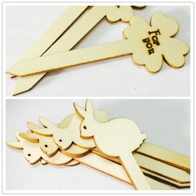 

10 шт./лот бирки в виде счастливого пасхального кролика/цветка, деревянные ремесла «сделай сам», украшения, пасхальные деревянные вырезы для ...