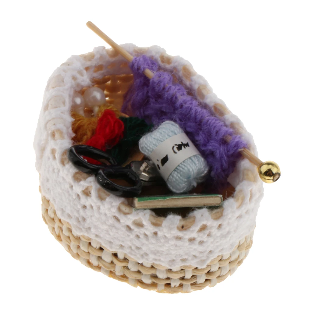 

12th Dollhouse Ladies Women Bedroom Knitting Basket Kids Toy Parts Accs