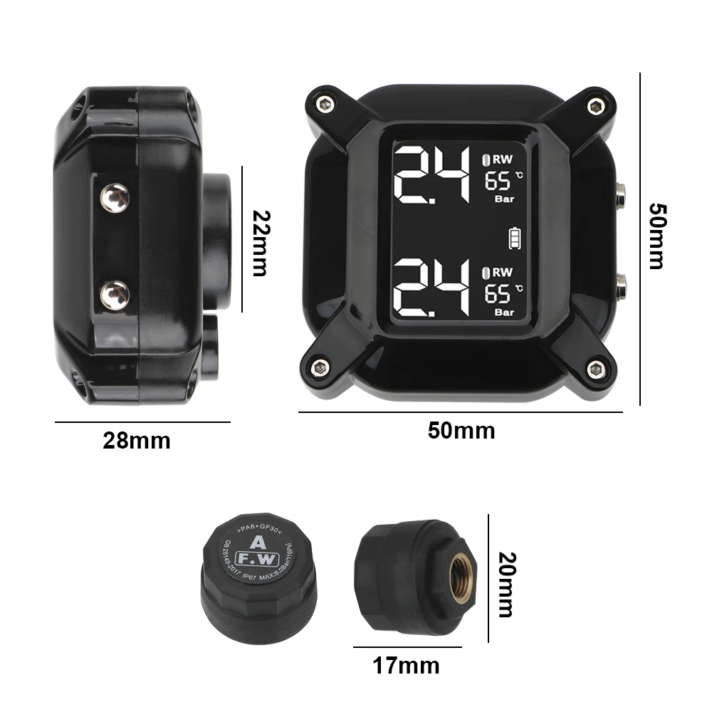 

Moto Tire Pressure Tyre Temperature Monitoring Alarm System Magnetic USB Quick Charge LCD Display Motorcycle TPMS