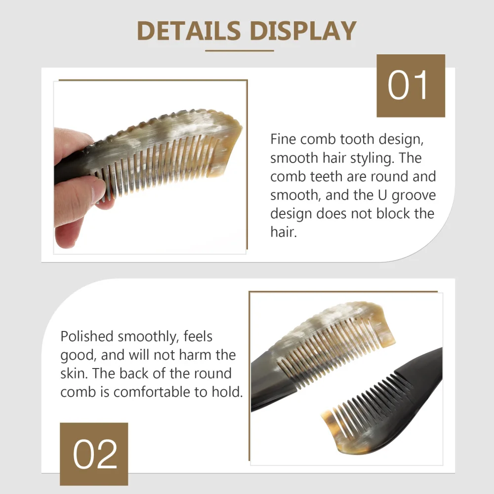 

2Pcs Natural Yak Horn Fine Tooth Combs Thicken Edge Hair Styling Combs (Black)
