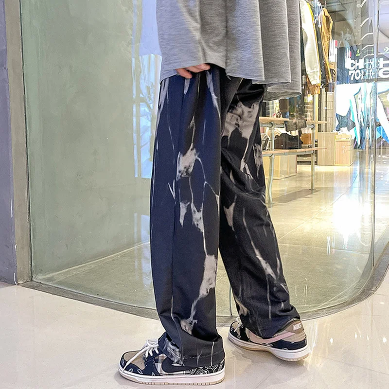 

Men Casual Pants Wide Leg Tie Dye Vintage Style Harajuku Hip-hop High Street Chic Hipsters Teens Mopping Draped Cool M-3XL