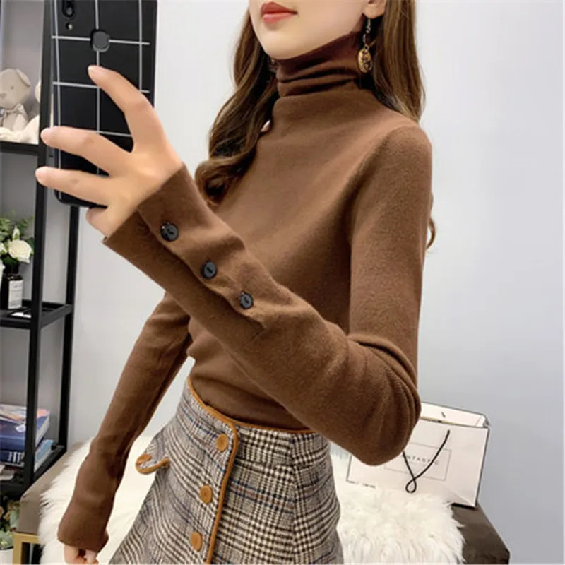 

2020 Long Sleeve Knitted Elastic Sweater Pullovers Women Turtleneck Sweaters Ladies Winter Clothing Chic Jumper Tops XA239