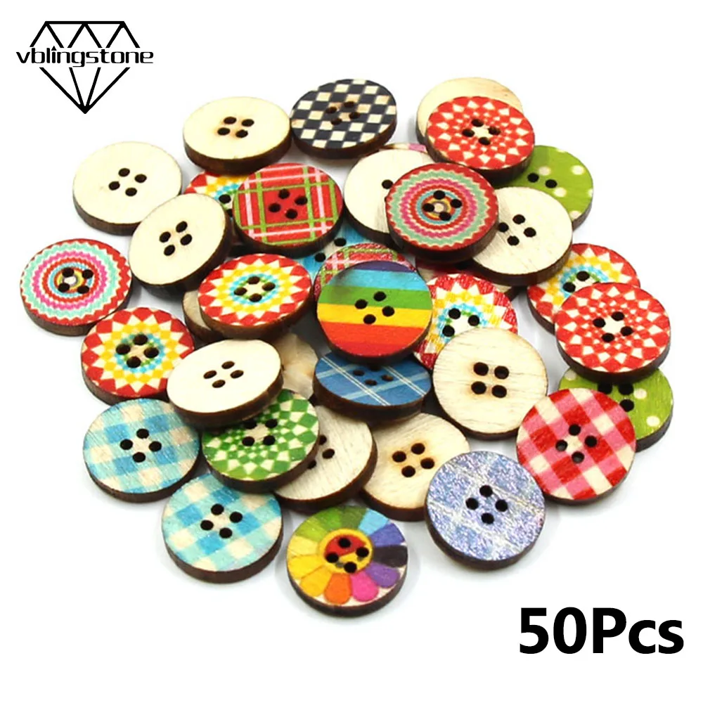 50 шт. круглые деревянные пуговицы для одежды 2/4 отверстий|Пуговицы| |