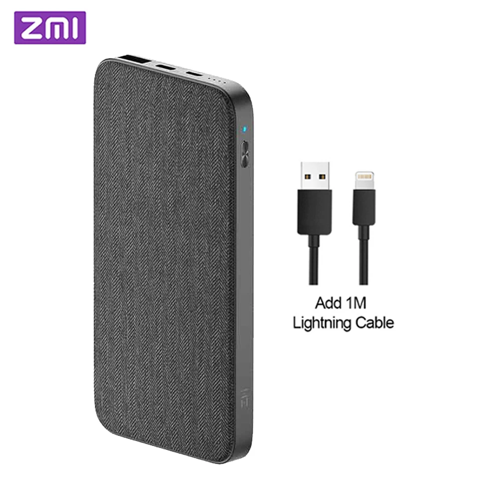 add lighting cable ZMI 10000mAh power Bank QC3.0 PD type-C PD Двусторонняя Быстрая зарядка 18 Вт внешняя батарея для мобильных телефонов Mi 9 iPhone - Цвет: add lighting cable