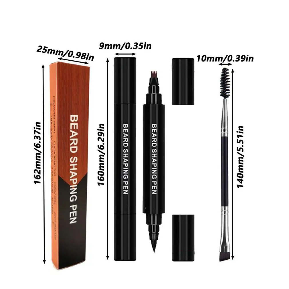 

2 In 1 Four-Pronged Tip Waterproof And Sweat-Proof Beard Pencil Filler Men's Beard Pen Beard Filling Pen With Brush Kit
