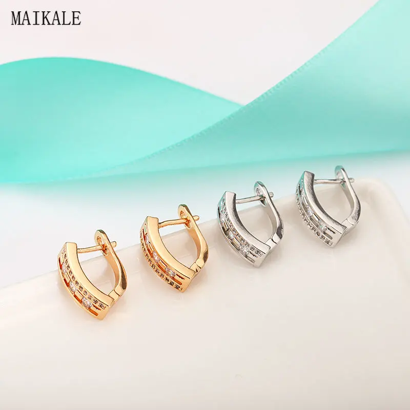 MAIKALE, простые u-образные серьги-гвоздики для женщин, циркониевые бусины, золотые, серебряные, полые кубические циркониевые серьги, модные ювелирные изделия