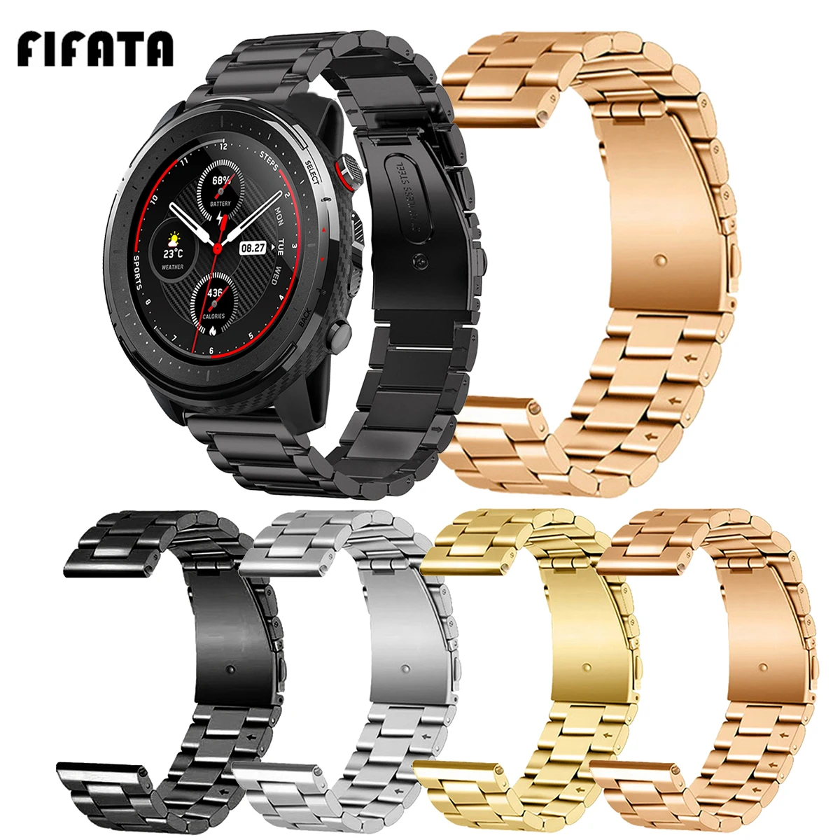 

FIFATA 20 22MM Metal Steel Strip Replacement Watch Strap For Huami Amazfit Stratos 3 Watch For Amazfit GTS Wristband Accessories