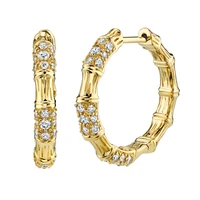 bamboo shaped paved white cz huggie hoop earring gold color simple trendy hoops fashion women jewelry