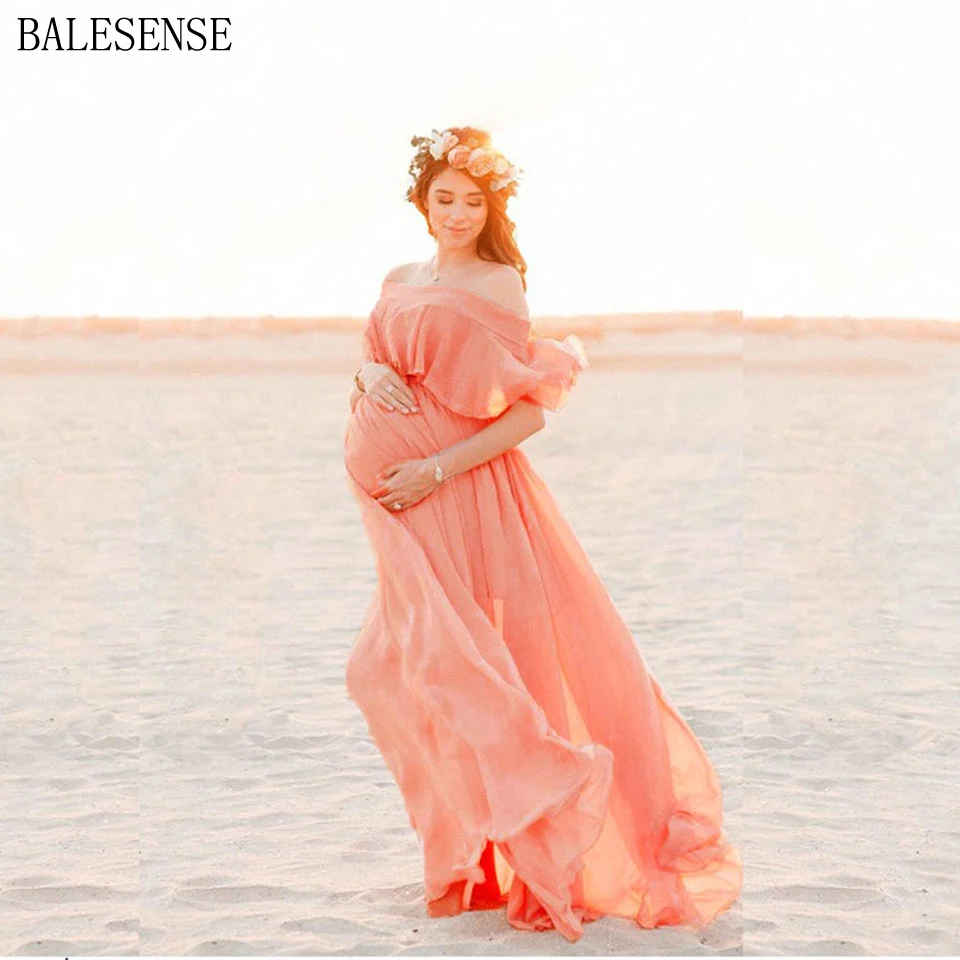 Элегантные шифоновые платья для беременных с оборками и открытыми плечами