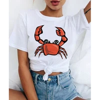 cute crab white t shirt women summer crab short sleeve lady tops tshirt ladies womens graphic female tee t shirt