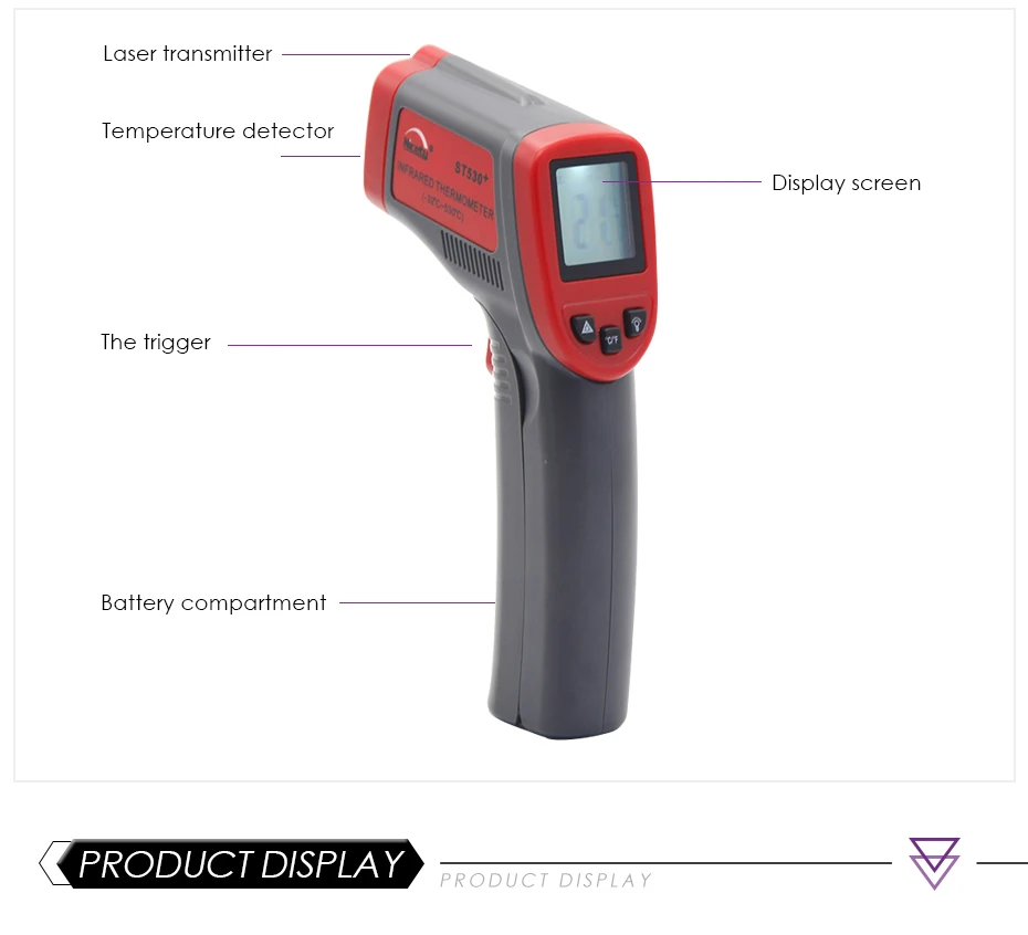 Приятный ST530+ цифровой инфракрасный термометр для приготовления пищи-32C~+ 550C(-25.6F~+ 986F) излучательная способность 0,95 12:1 гр