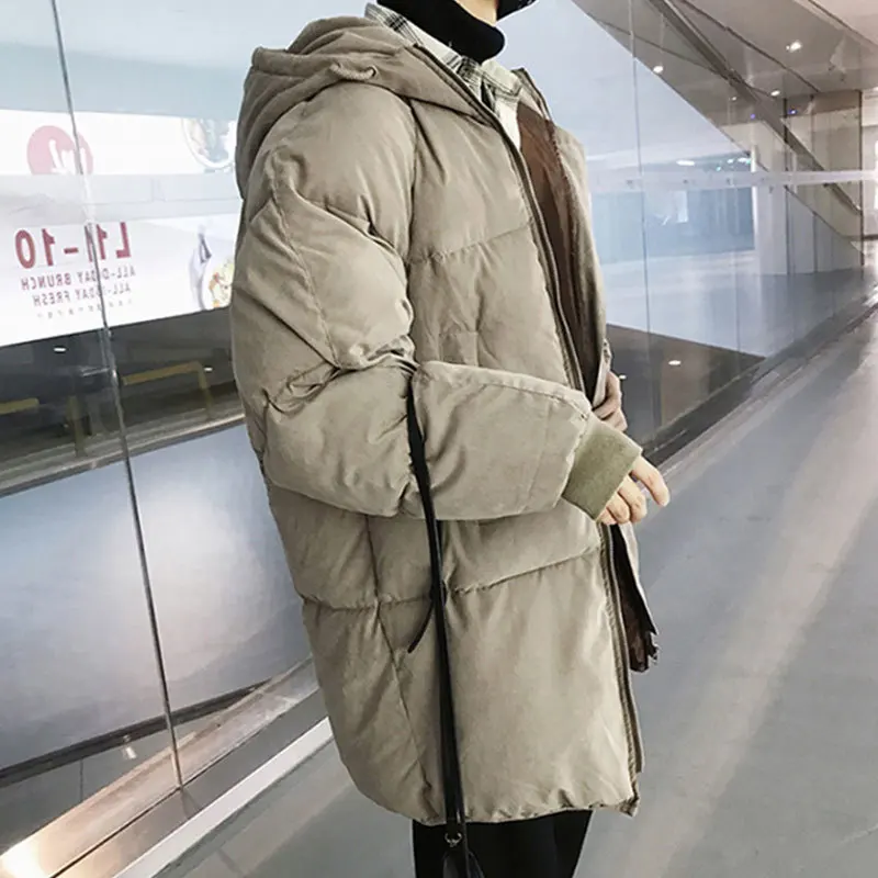 Liketkit Men Winter Hooded Jackets 2019 Man Loose Korean Khaki Thick Warm Parkas and Coats Male Bubble Cotton Padded Windbreaker | Мужская