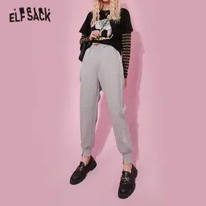 Женские повседневные брюки ELFSACK, однотонные минималистичные брюки с высокой талией, с вышивкой в виде букв в Корейском стиле на осень 2020