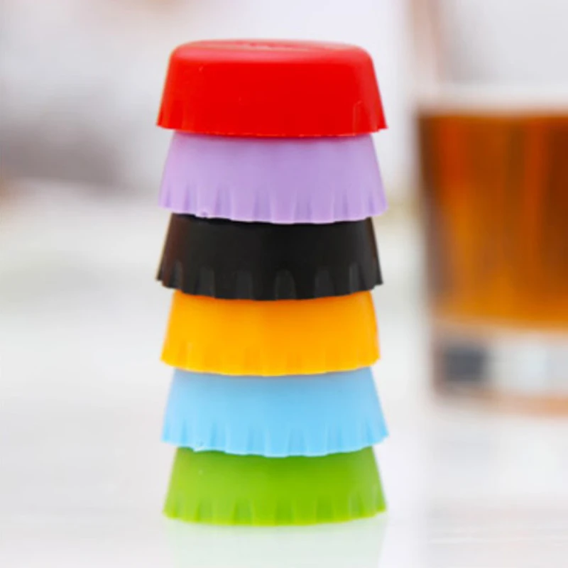 

6 Pcs/set Reusable Silicone Beer Bottle Cap Colorful Leak Free For Wine Beer Beverage Bottle Novelty Sealer Stopper Cover