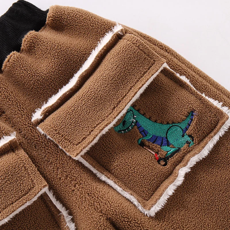 

New Children's Dinosaur Embroidery Plus Velvet Pants Korean Style Boys Winter Trousers 1-7 Years Old Baby Kids Warm Clothes