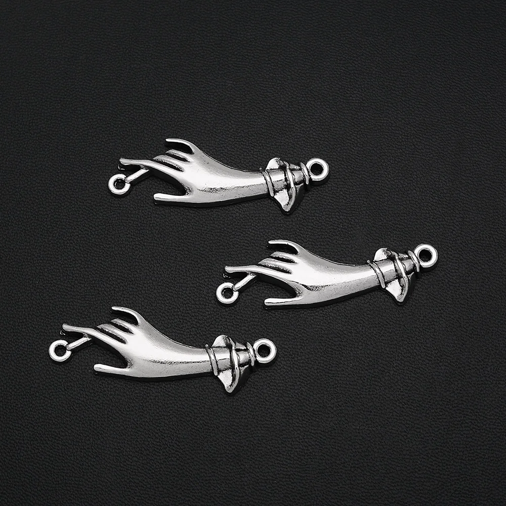 10pcs/Lots 15x45mm Antique Silver Plated Hand Connectors Beauty Pendant For DIY Jewelry Making Finding Supplies hqd Wholesale - купить по