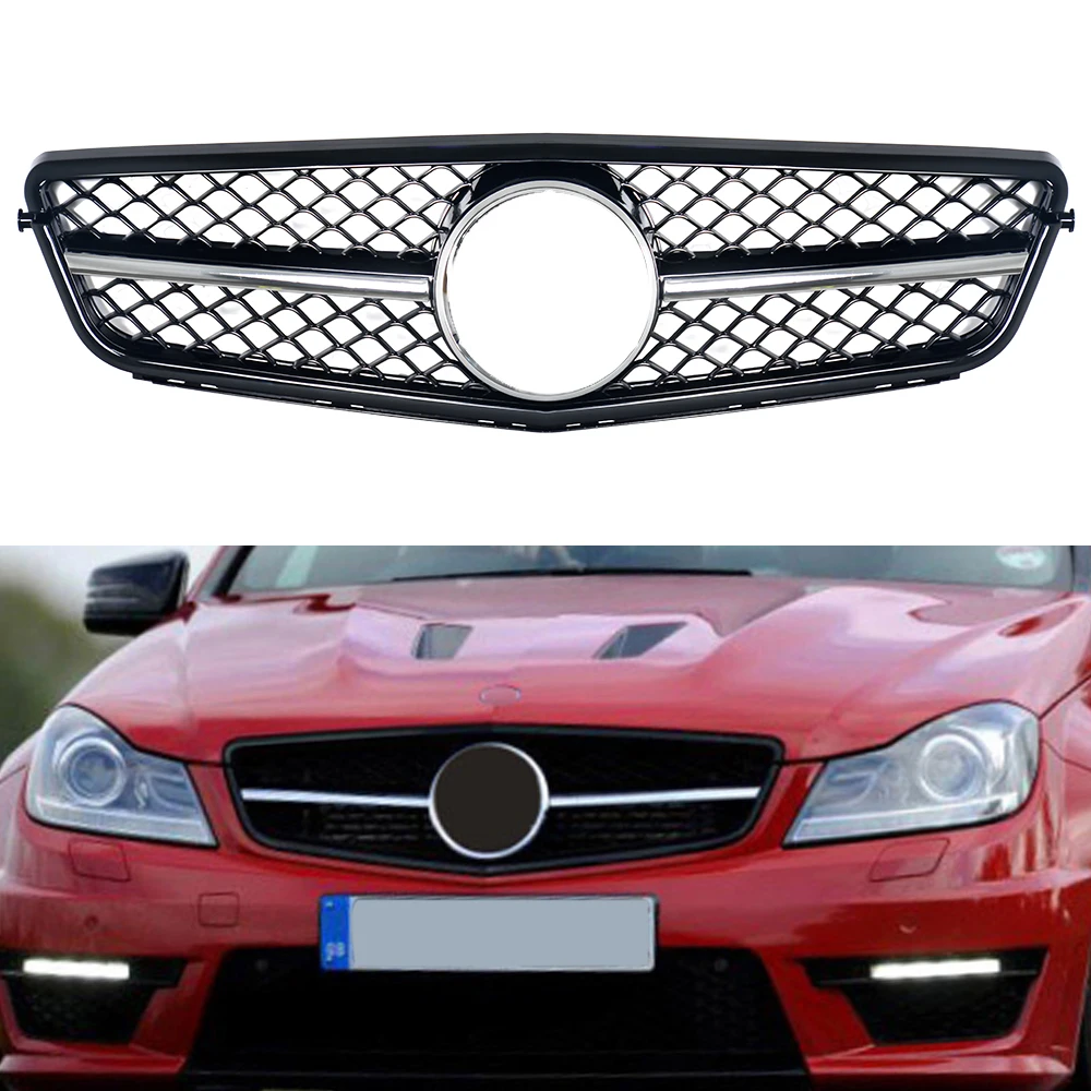 

Modified For C Class W204 Front Grill C180 C200 C300 GT AMG Saloon Wagon Coupe 2008-2014 GTR Style Bumper Grilles Racing Grills