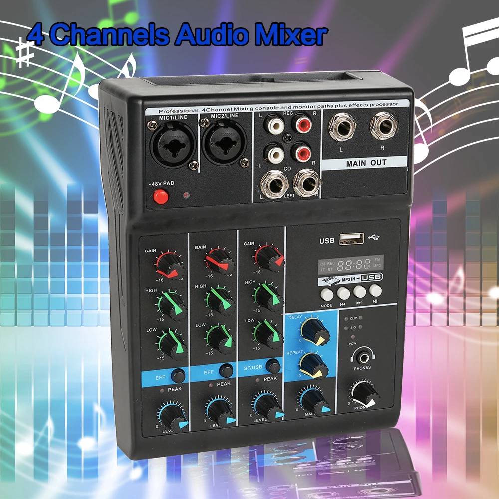4 Channels sound mixer audio support 48V phantom power bluetooth OM03 YARMEE | Электроника