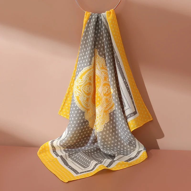 

[PTAH] 73*73Cm Silk Scarf High Quality Casual Elegance 100% Mulberry Silk Scarf Lightweight Square Neckerchief Breathable Print