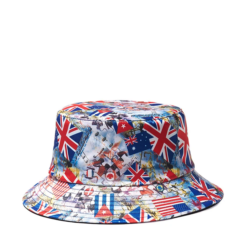 

VACIGODEN Women Reversible Bucket Hat National Flag Printed Sunbonnet Fedoras Outdoor Chapeau Fisherman Caps De Pescador Gorros