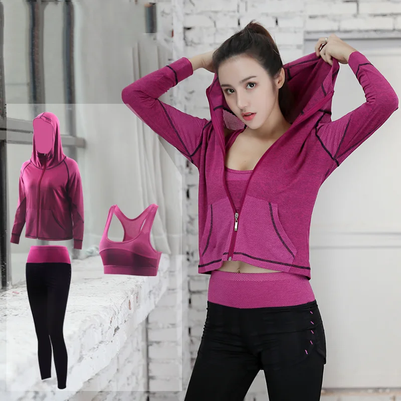 

Yoga clothing suit female quick-drying breathable autumn and winter professional gym running sportswear suit five-piece suit