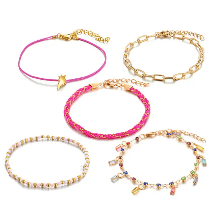 Многослойный ножной браслет Su украшенный кристаллами богемный жемчужный цвет