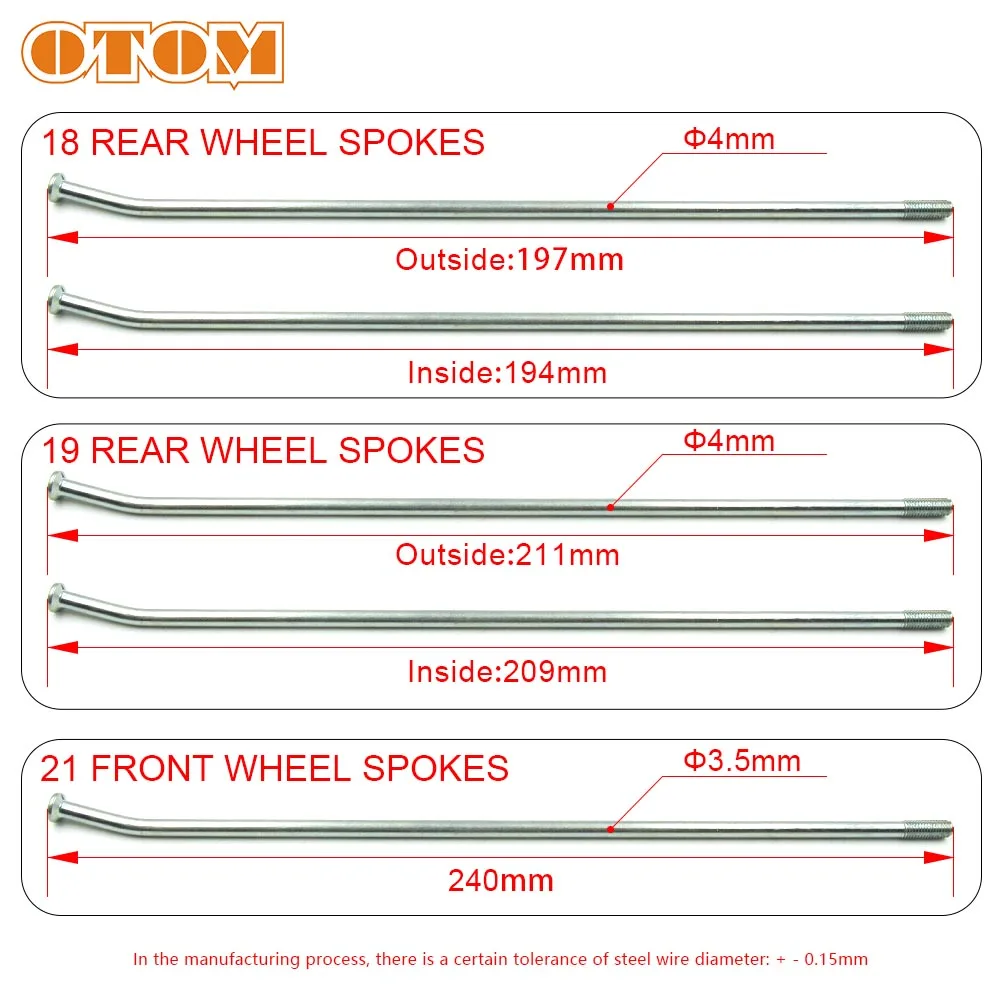 Комплект спиц заднего колеса OTOM Motocross 21 18/19 стальной колпачок для сосков