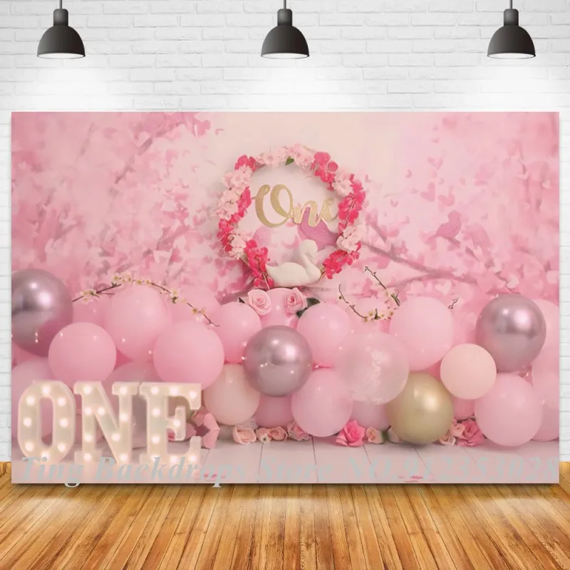 

Виниловый фон для вечерние съемки новорожденных с розовыми воздушными шарами